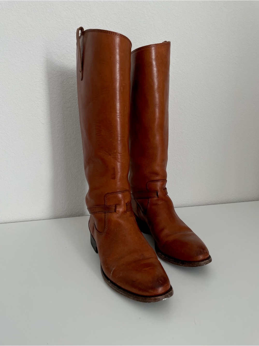 Frye Lindsay Plate Leather Riding Boots Brown Size 8